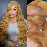 Body Wave 27 Honey Blonde Human Hair Wig 13x6 13x4 Transparent Lace Frontal Wig 220 Density Brazilian Loose Body Wave PrePlucked
