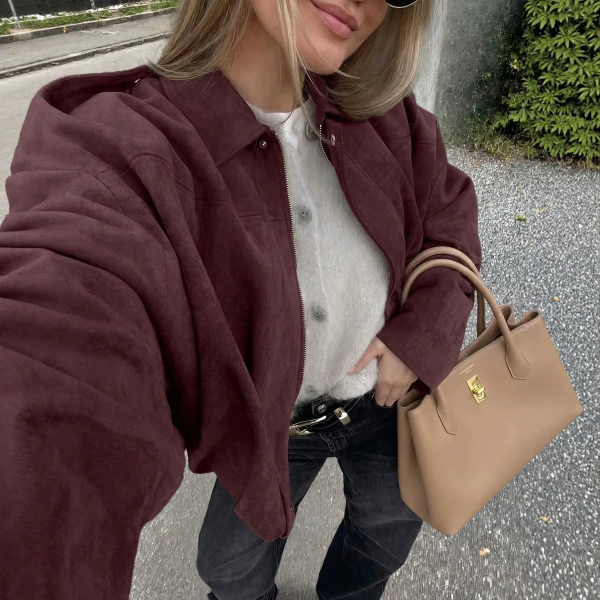 Women’s 2026 Autumn and Winter New Casual Fashion Suede-Textured Pilot Jacket Top