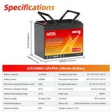 MOSEWORTH LiFePO4 12V 100Ah Battery Pack 12.8V Lithium Battery 8000+ Cycles With Bluetooth BMS Grade A For Boat RV Campers