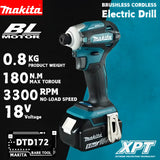 2026 Makita DTD172 Cordless Impact Driver 18V LXT BL Brushless Motor 180 N·M Power Tools Electric Drill for Wood Bolt T-Mode