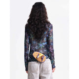 MOVEUP Long-Sleeved Crew Neck Top, Spring 2026 New Geometric Print Mesh Ruffled Hem Personalized Casual Top For Women 3ELC10535