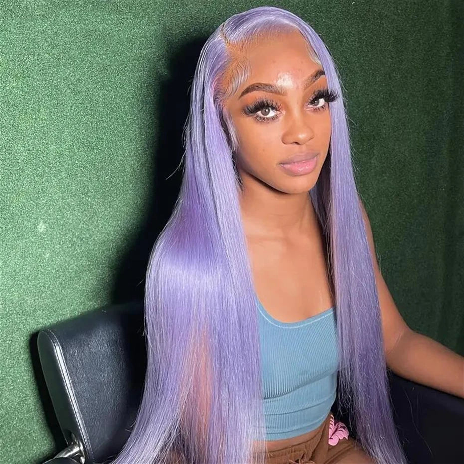 13x6 Purple Lace Front Human Hair Wig Brazilian 613 Blonde Pink Grey