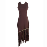 Ele Long Knitted Dr Slim Fit Svel Vintage Tassel Trim Wrap Around Skirt High Waist Silk Tead Lace Summer Dr
