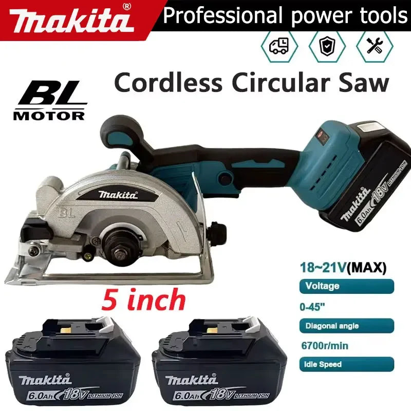 Makita 5in Brushless Motor Cordless Electric Circular Saw Rechargeable Handheld Wood Stone Adjustable Circular Cutter Saw