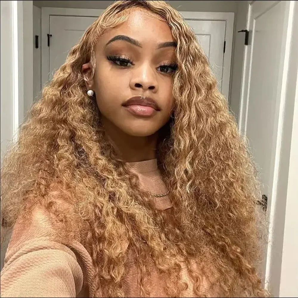 Curly Honey Blonde Wig Human Hair 13x6 Deep Wave Frontal Wigs For Women