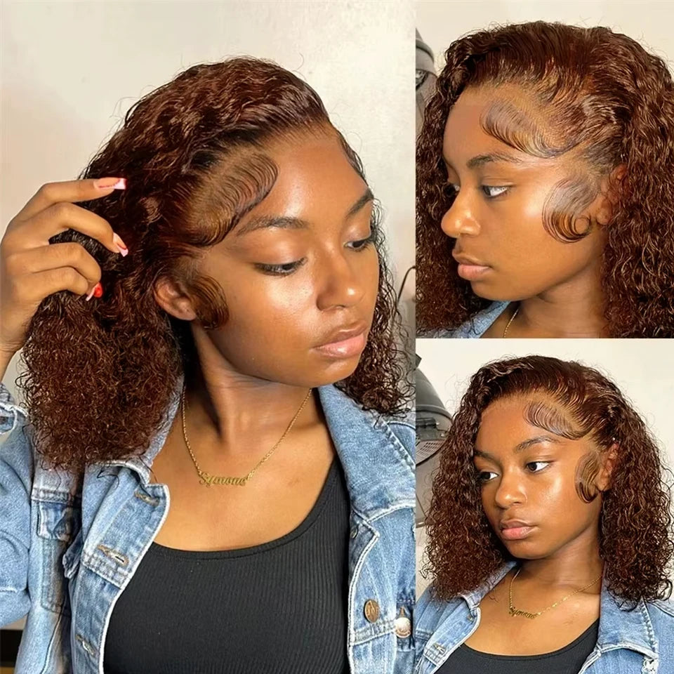 Short Bob Wig 13x4 Lace Front Wig Chocolate Dark Brown 100% Human Hair