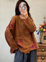 Amax LuluE 2026 Vintage Design Clothes Women Chinese Fashion Tshirts Loose Casual Floral Tops Ladies Classic Printed O Neck Tees