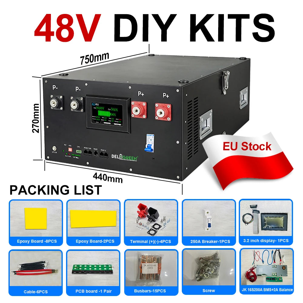 DIY 48V Box with JK 16S 200A Smart BMS LiFePO4 Battery Case 51.2V DIY Kits 280AH 300AH 320AH 340AH BT LCDAssemble Box EU Stock