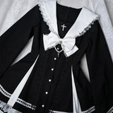 Japanese Gothic Y2k Lolita Style Bow Dress Shorts Set Women Elegant Lace Long Sleeve Button Shirt Party Dresses Slim Mini Dress