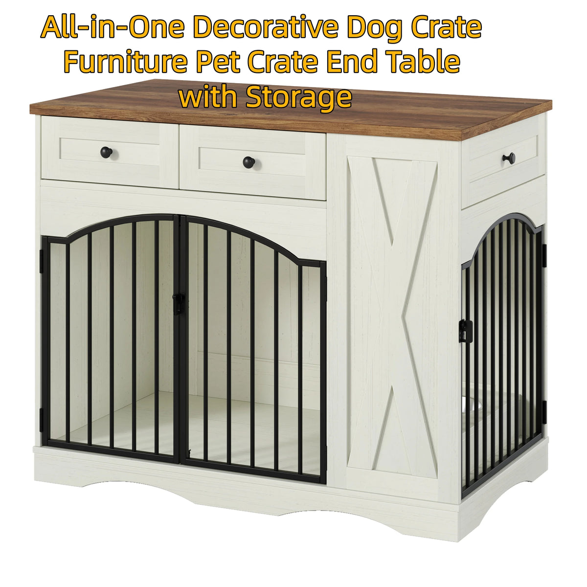 &c Stylish Barn Door Dog Crate Furniture With Feeding Station Stable Base for Living Room Medium Large Dogs Home Decor