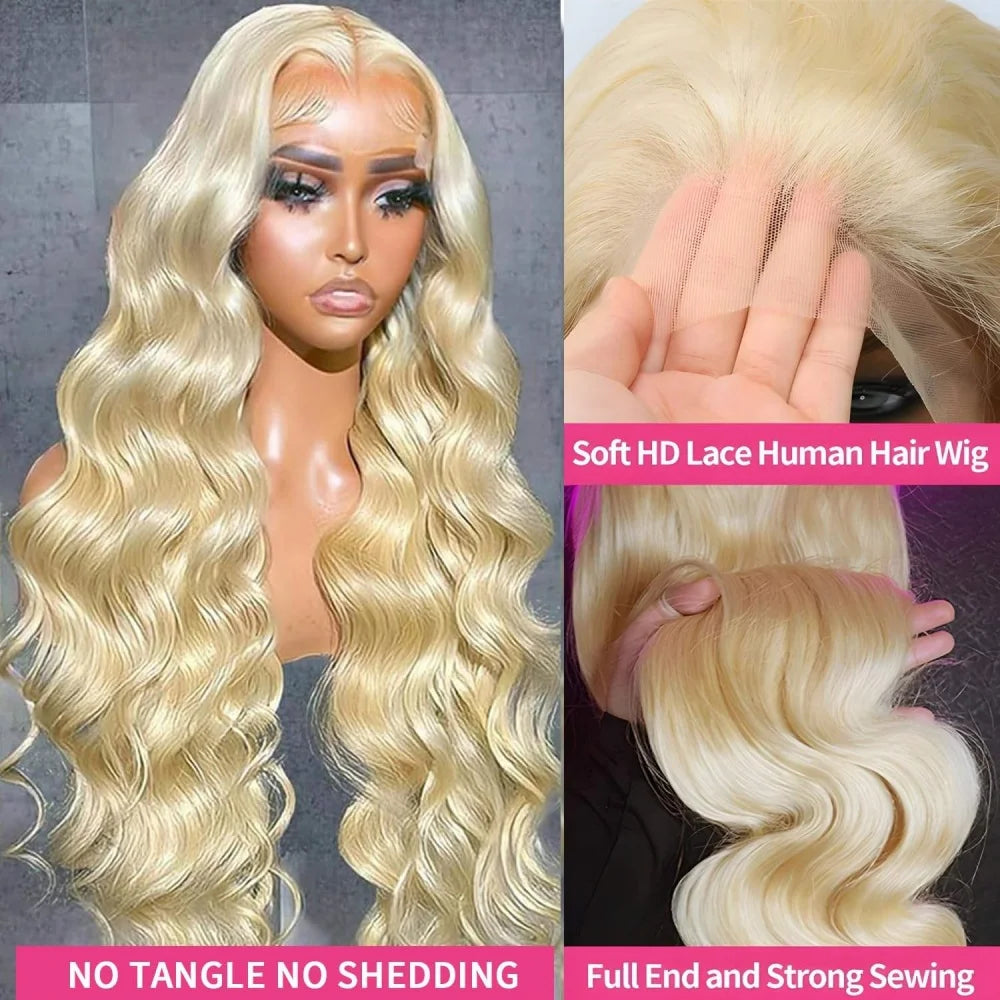 200% 250% Density 613 Blonde Lace Front Wigs Body Wave Human Hair 13x6 13x4 Hd Lace Frontal Wig Pre Plucked Brazilian Ponytail Human Hair Lace Frontal Wig For Women Ready to Wear On Clearance Sale Pre Plucked Wig Party Work