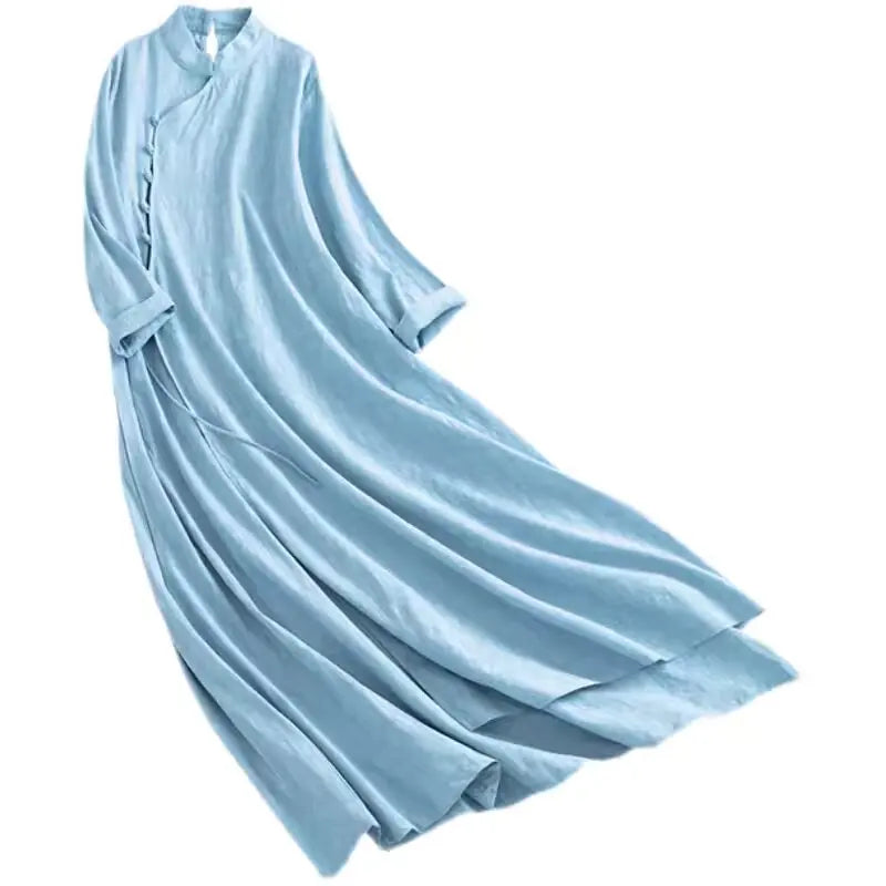 NYFS 2026 Spring Autumn New Womens Dresses Vestidos Robe Elbise Loose Plus Size Cotton Linen Double Layer Long Dress