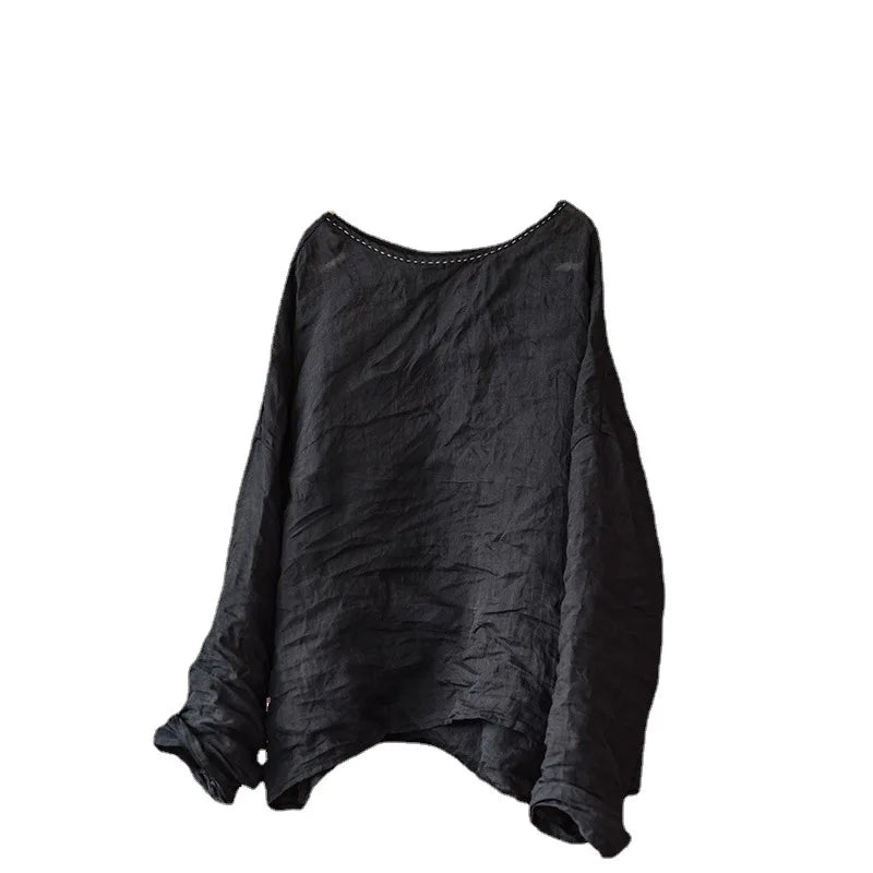 Women 100% Lightweight Ramie Tee Shirt Vintage O Neck 2025 Spring Summer Long Sleeve Casual Women Solid Oversized Basic T-Shirts