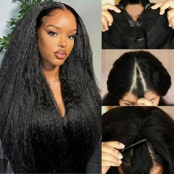 30 32 Inch Long Kinky Straight U Part Wigs Human Hair Wigs V Part Yaki