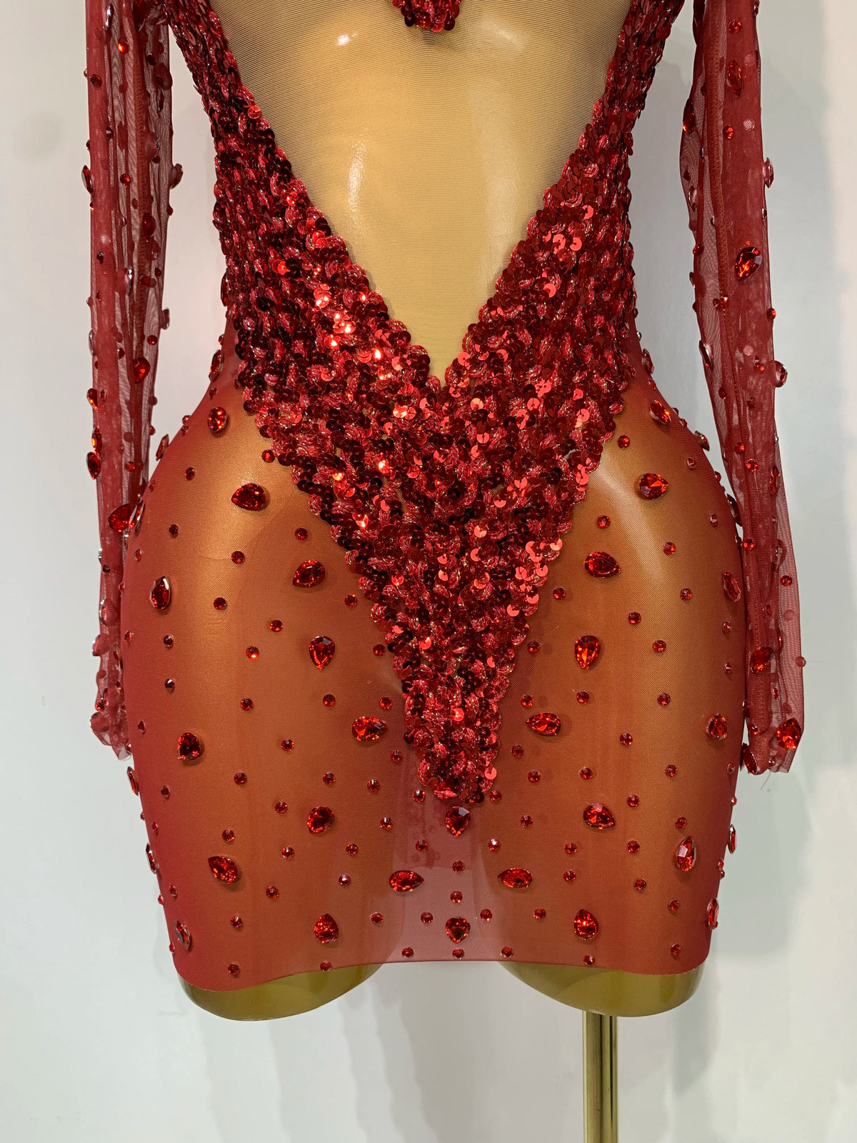 High Quality Rhinestone Sequin Sexy See Through Mesh Mini Dress Women Evening Party Nightclub Singer Stage PerformanceCostume