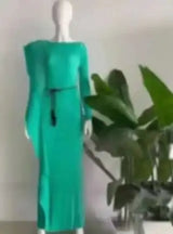 LANMREM Irregular Ruffled Pleated Maxi Dress Women Solid Color Round Neck Women's Elegant Festival Clothing 2024 Summer 2DA1460