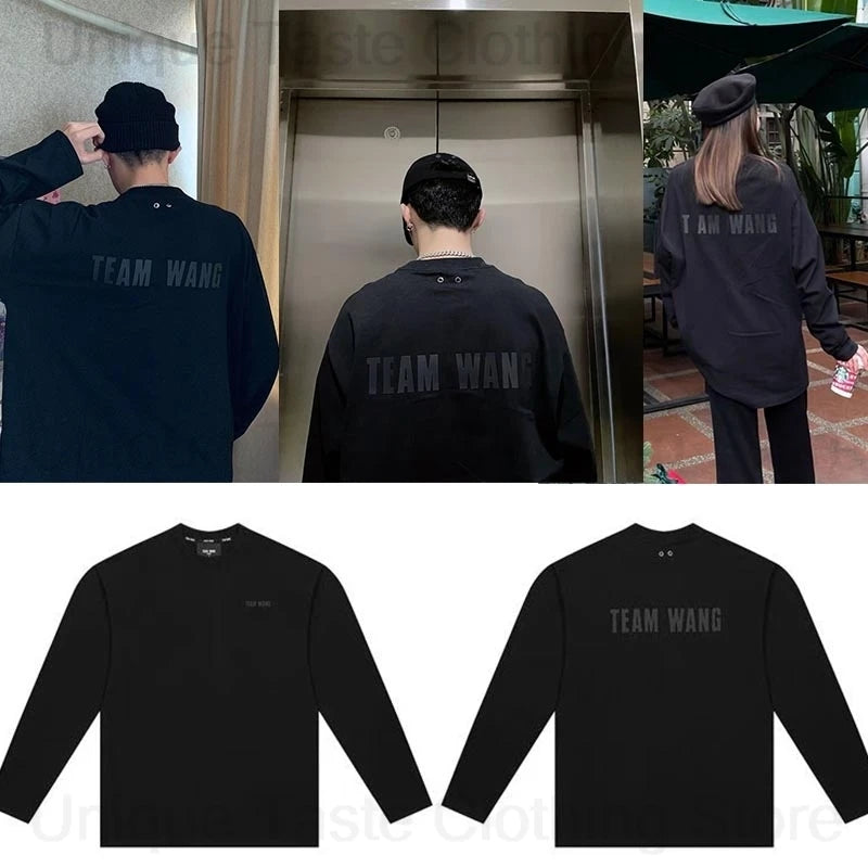 ‌Jackson Wang Same T Shirt TEAM WANG Letter Print High Quality Version Cotton Autumn Long Sleeve Tee Tops Men Women T-shirt
