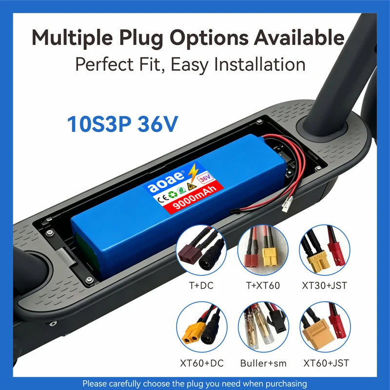 36V Electric Scooter Battery 9.0Ah 18650 Grade-A Cells 10S3P 500W-1000W Built-in BMS XT30 JST Long Range Safe & Durable
