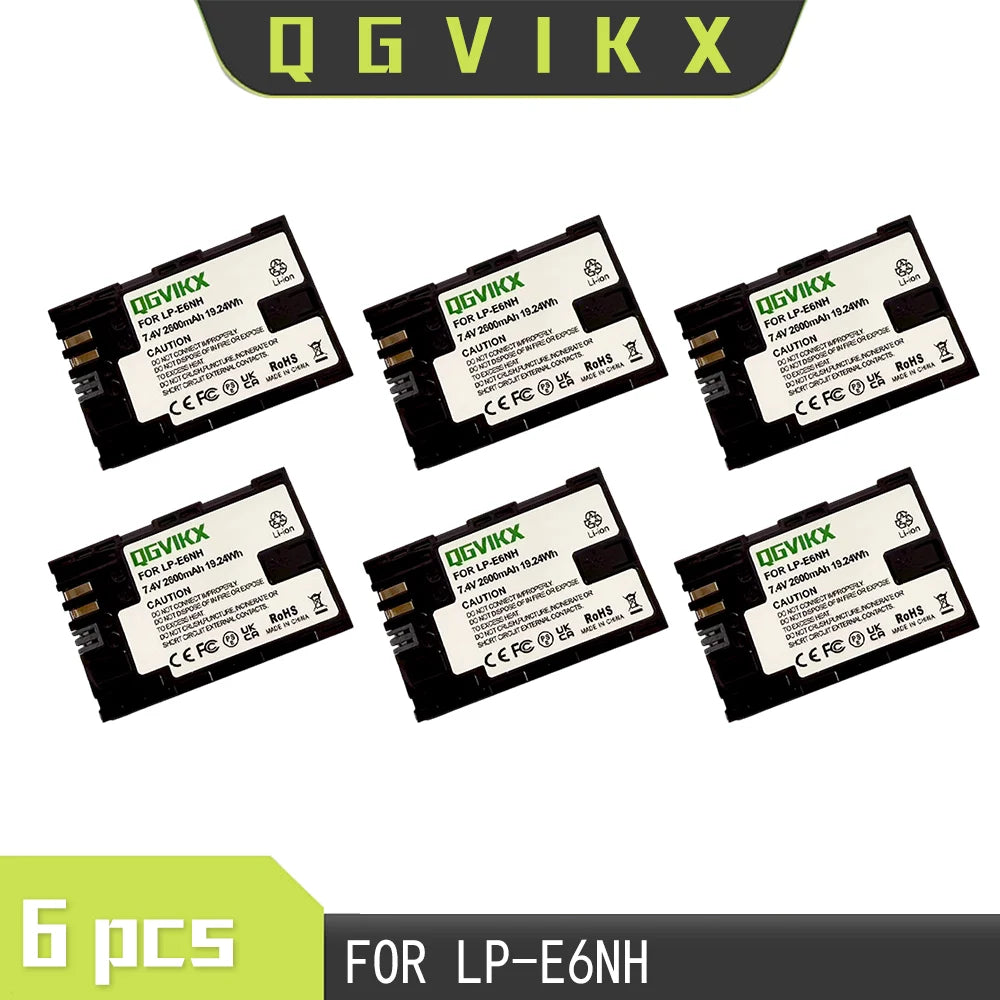 QGVIKX LP E6NH Compatible with Canon EOS R7 7.4V 2600mAh POWER BATTERY CAPACITY 19.24Wh 2-Pack Battery and Triple Slot Charger