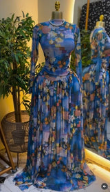 CM.YAYA Women leaf Print patchwork smock Midi A-line Long Maxi Dress 2026 Elegant Evening Birthday Party Dresses Trendy Vestidos