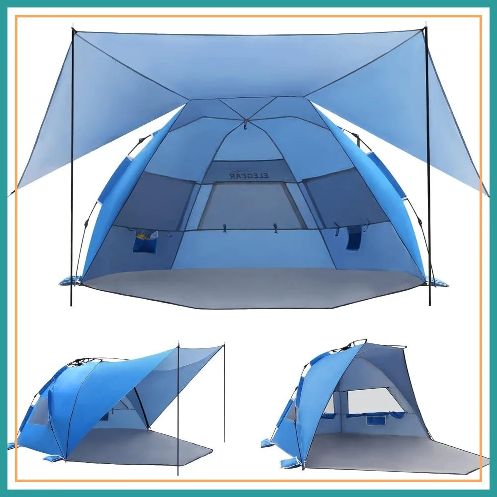 4-6 Person Pop Up Beach Tent with 360° Removable Canopy, UPF 50+ Sun Shelter, Automatic Setup, Portable Cabana for Outdoor