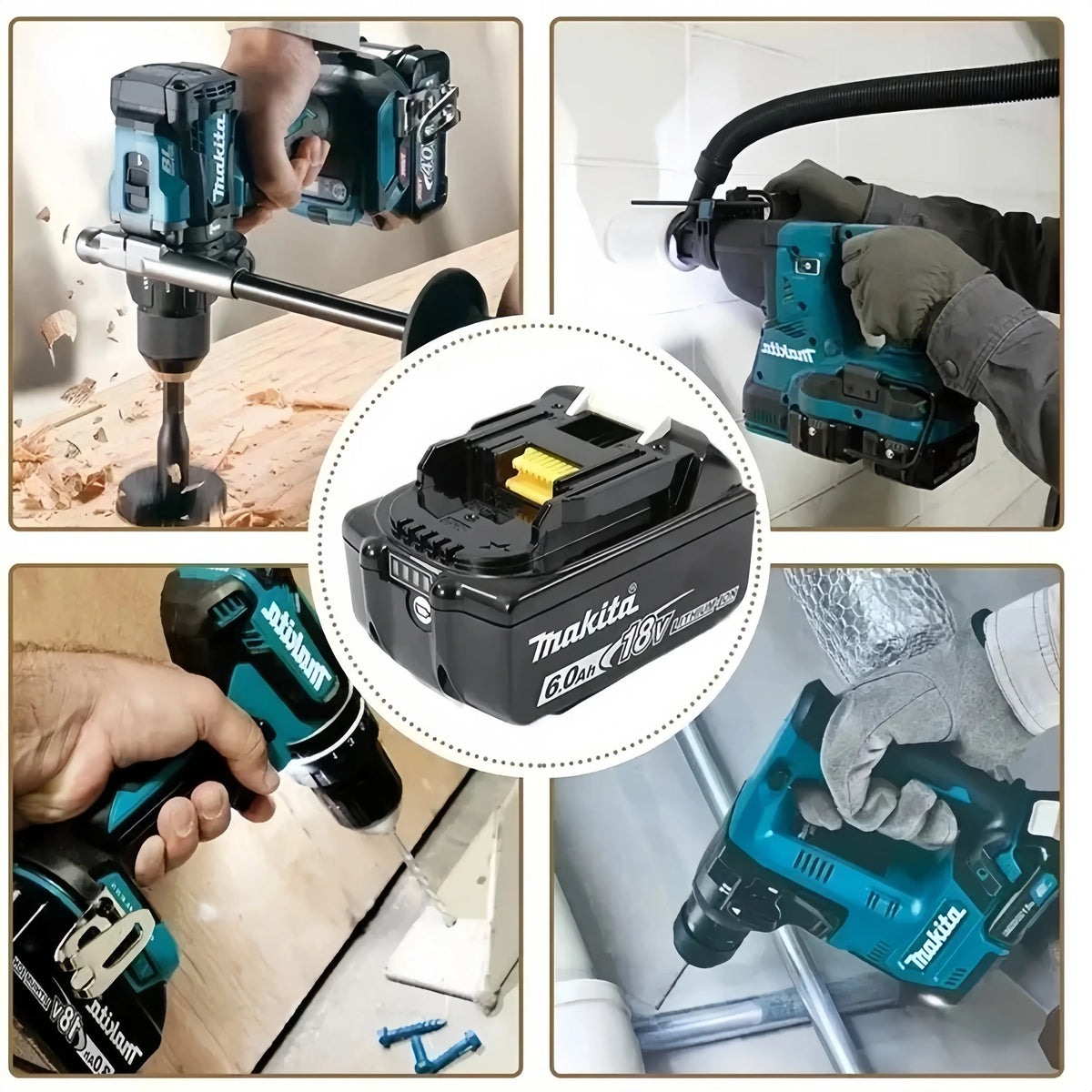 Original Makita 18V 6.0Ah Li-ion Battery, BL1860B LXT Lithium Ion Replacement Power Tool Battery.
