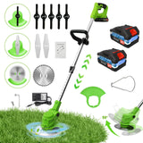 2-in-1 Cordless Electric Lawn Mower Brushless Edger Eater Grass String Trimmer Cutter 650W 18000 RPM With 24V Two Battery Adjustable For Garden Tool