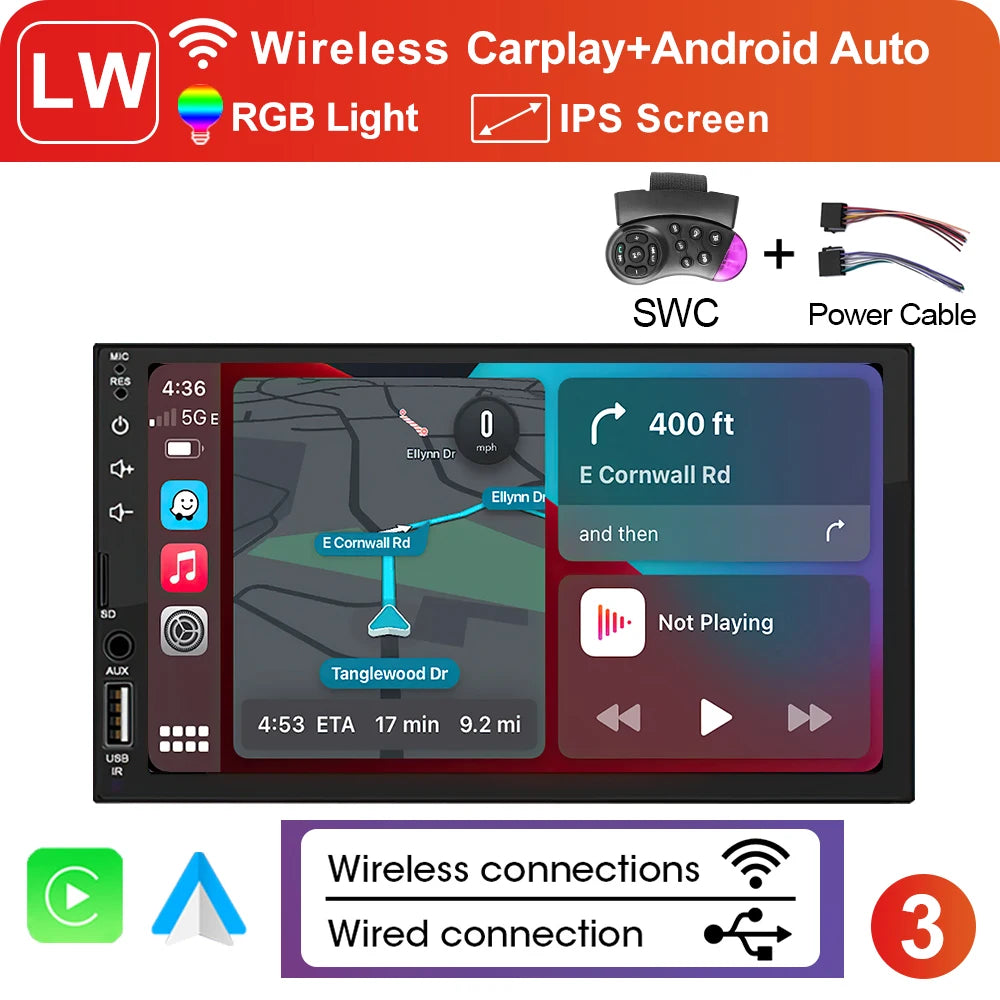 LEHX 7Inch Carplay Android Auto Player IPS Touch Screen HD Automotive Multimedia Car MP5 Player USB Bluetooth Card 2 Din Stereo