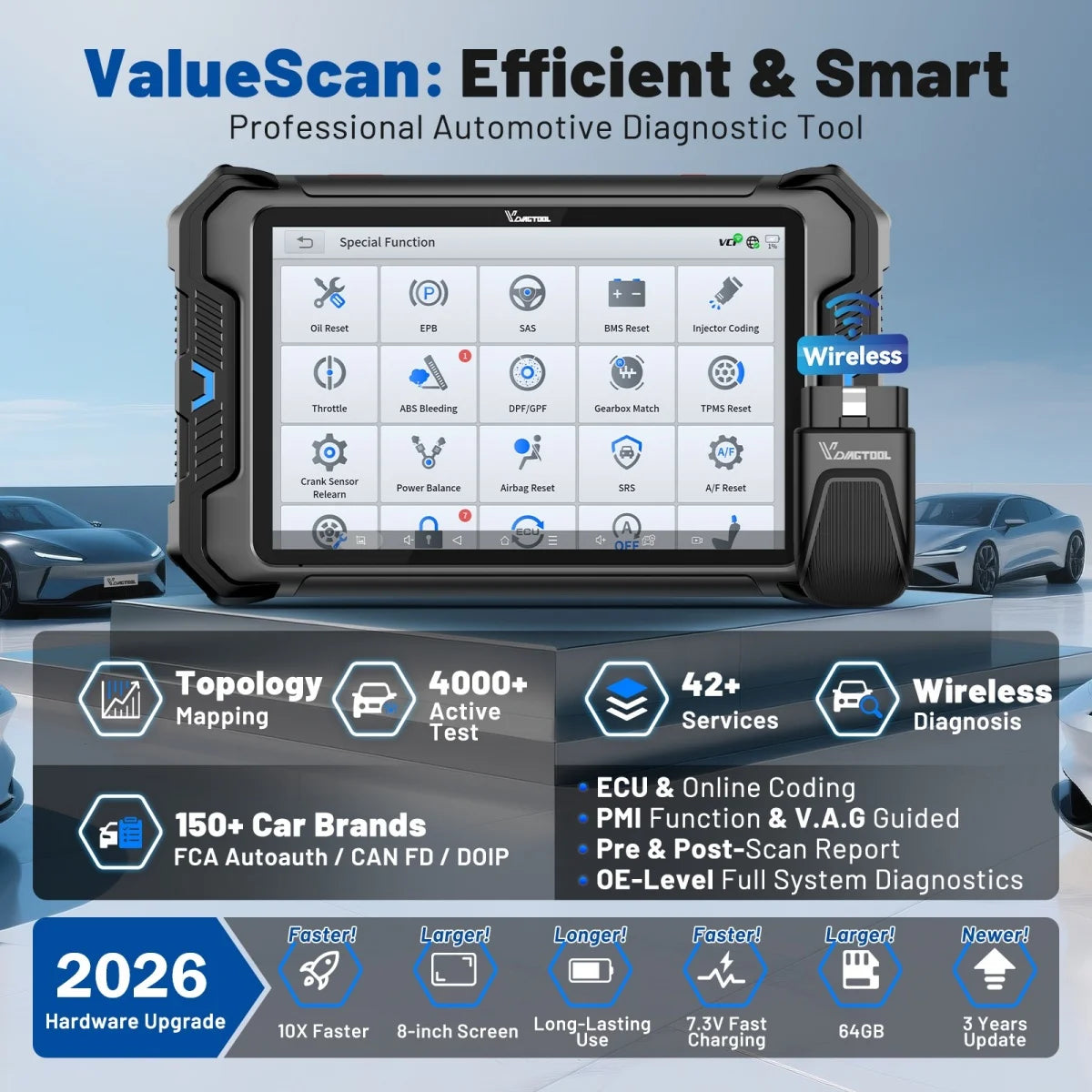 VDIAGTOOL VD80BT Bluetooth Car Diagnostic Tool WIFI Wireless Bidirectional Scanner with Topology Mappping FCA CANFD ECU Coding