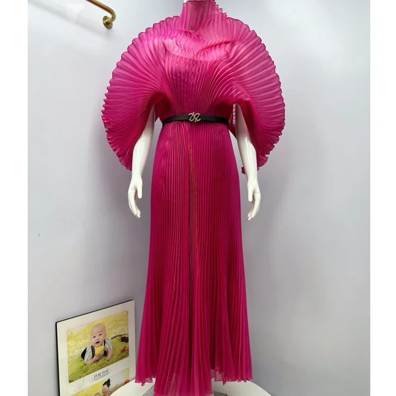 Miyake Folds 2025 Autumn New Loose Dress Hand-made Dolds Elegant Chested Evening Dress