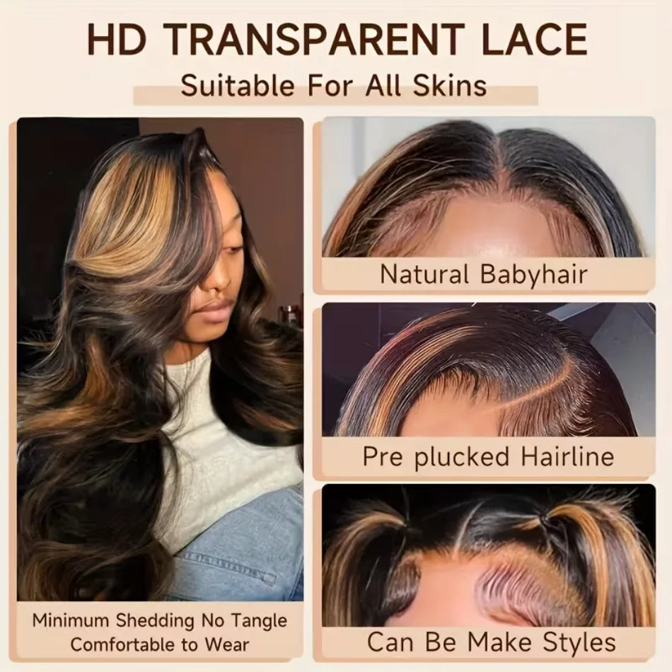 P1B30 Highlight Ombre Body Wave Human Hair Wigs 13X6 Hd Lace Frontal Wig