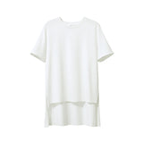Amii T-shirt Women 2026 Summer New O-Neck Side Slit Cotton Tee Embroidered Letter Lace Accent Women's Short Sleeve Tee 12652029