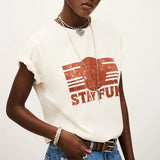 Distress Women Short Sleeved T-Shirt Letter Printed Round Neck Loose Tee for Female Spring Summer 2026
