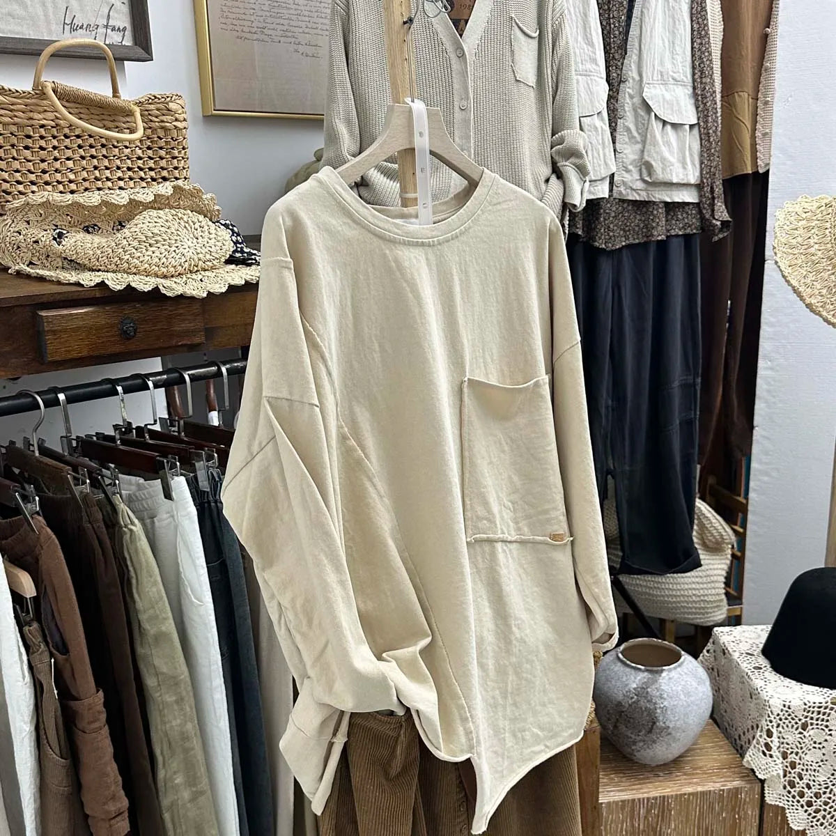 Autumn Women T shirt o neck Long Sleeve Solid Color Irregular Basic Tops Pockets Loose Casual Lady Blouse Female YoYiKamomo