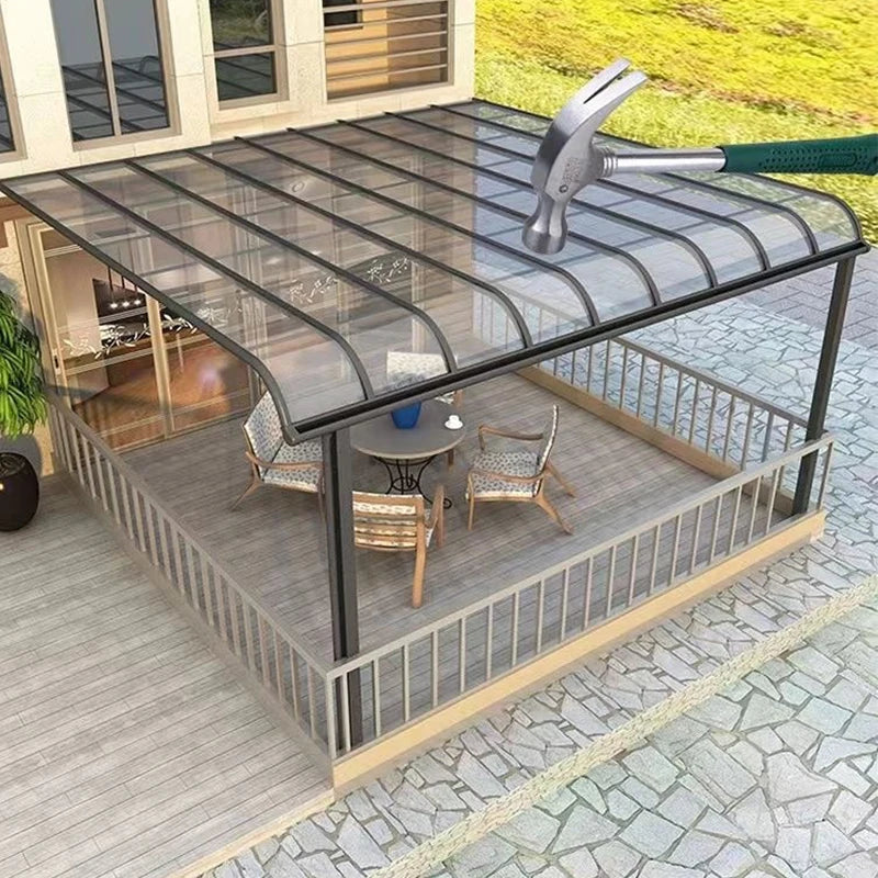 Curved Aluminum Awning with Polycarbonate Roof UV Protection Sun Shelter for Patio Entrance Villa