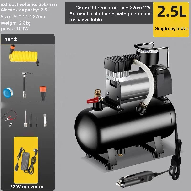 Mini Car Tire Inflator Pump Air Reservoir for Car Painting Small Air Compressor Portable Oil-free Silent Air Pump 3L/4L