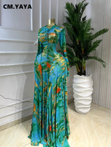 CM.YAYA Women O-neck Full Sleeve Big Swing Tie Dye Print Long Dress 2026 Sexy Beach Party Evening Vacation Maxi Dresses Vestidos