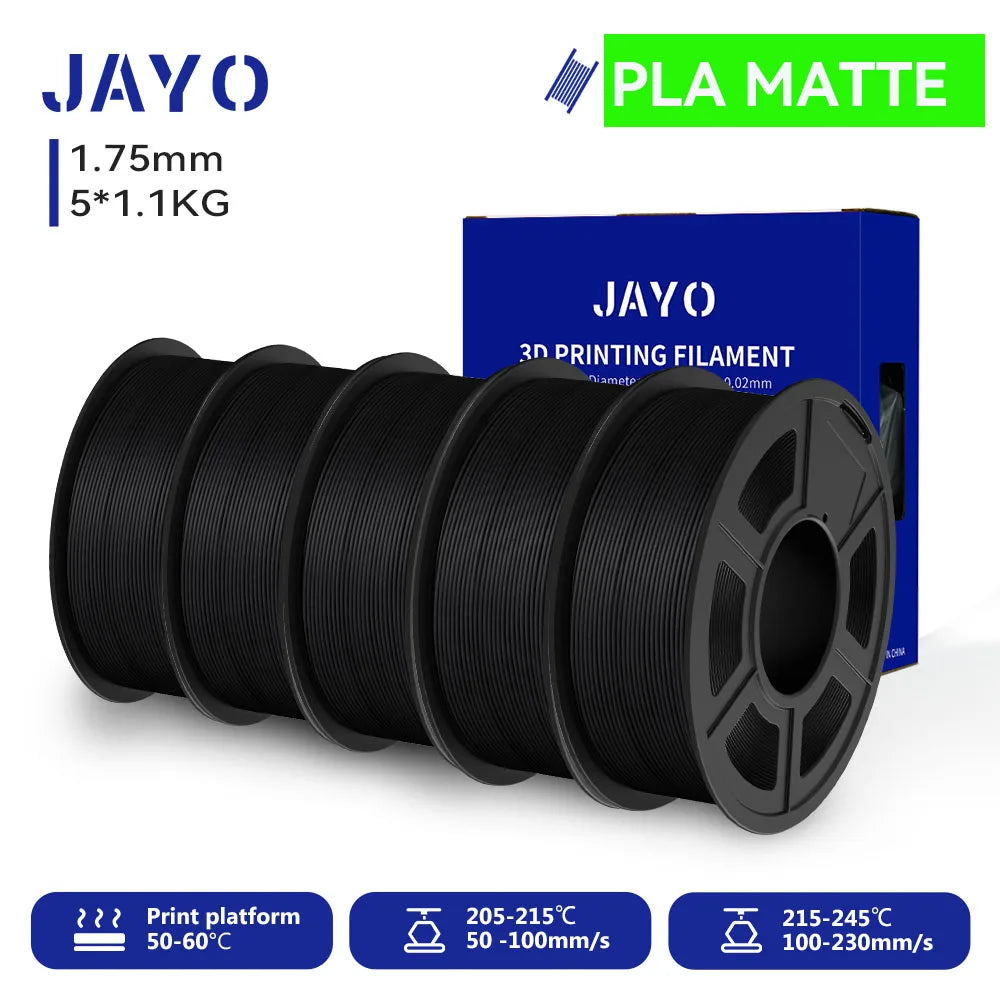 JAYO 3D PETG/PLA/PLA PLUS Filament 1.75mm PLA Filament 5 Rolls For Bambu FDM 3D Printer Neatly Wound 3D Printing Material for 3d