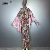 WINYI Bubble Sleeve Pleated Dress Beach Cover Up Kaftan Abaya Dubai Luxury Party Dress Long Down Muslim Woman Evening Dress