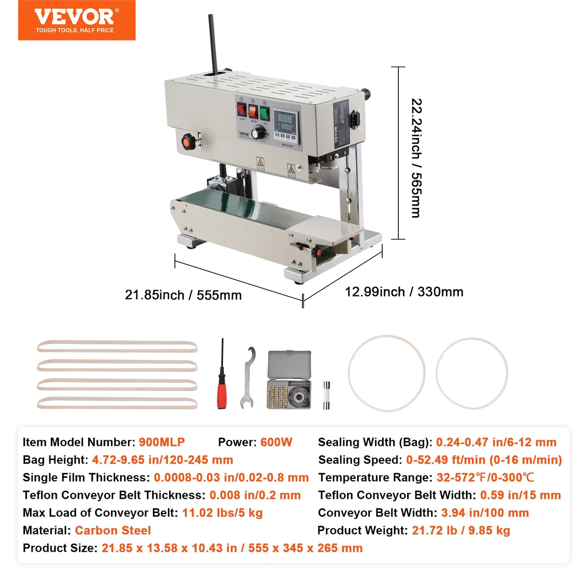 SucceBuy Vertical Band Sealer 6-12 mm Seal Width Continuous Bag Band Sealing Machine for 0.02-0.8 mm Plastic Bags Films Packing