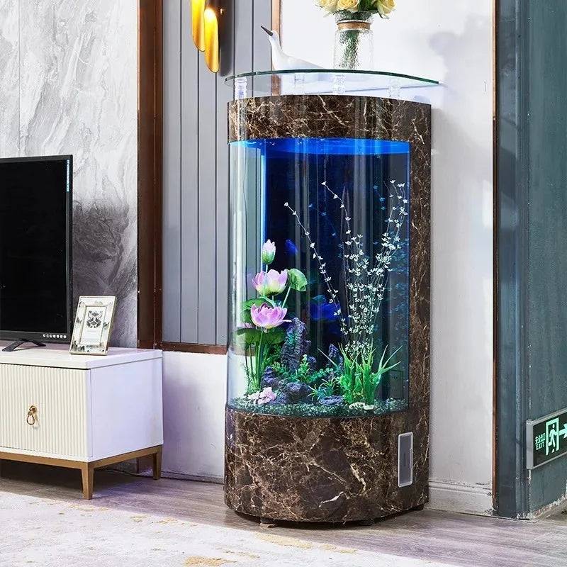 Living Room Small Household Semicircle Floor Glass Fish Globe Ecology Semicircle Fish Tank Home Office Decoration