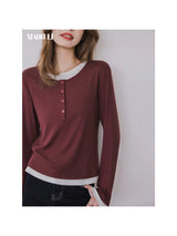 XIAOGULI Lyocell Long Sleeve T-shirt Women Basic Layering Top 2026 Autumn New Fake Two Piece Slim Fit Layerable Outer Top