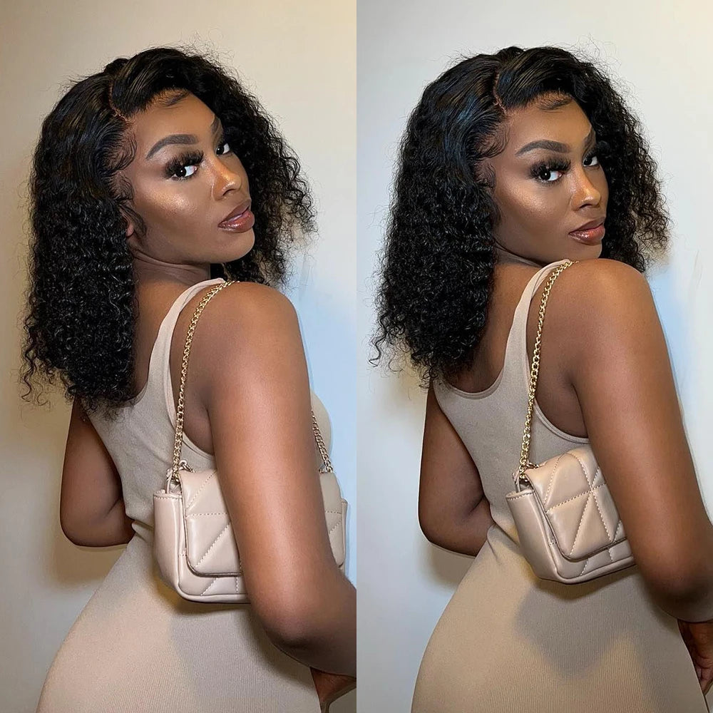 Pre Cut No Glue Water Wave 13x6 Bob Wigs Curly 7x5 Glueless Wig Human