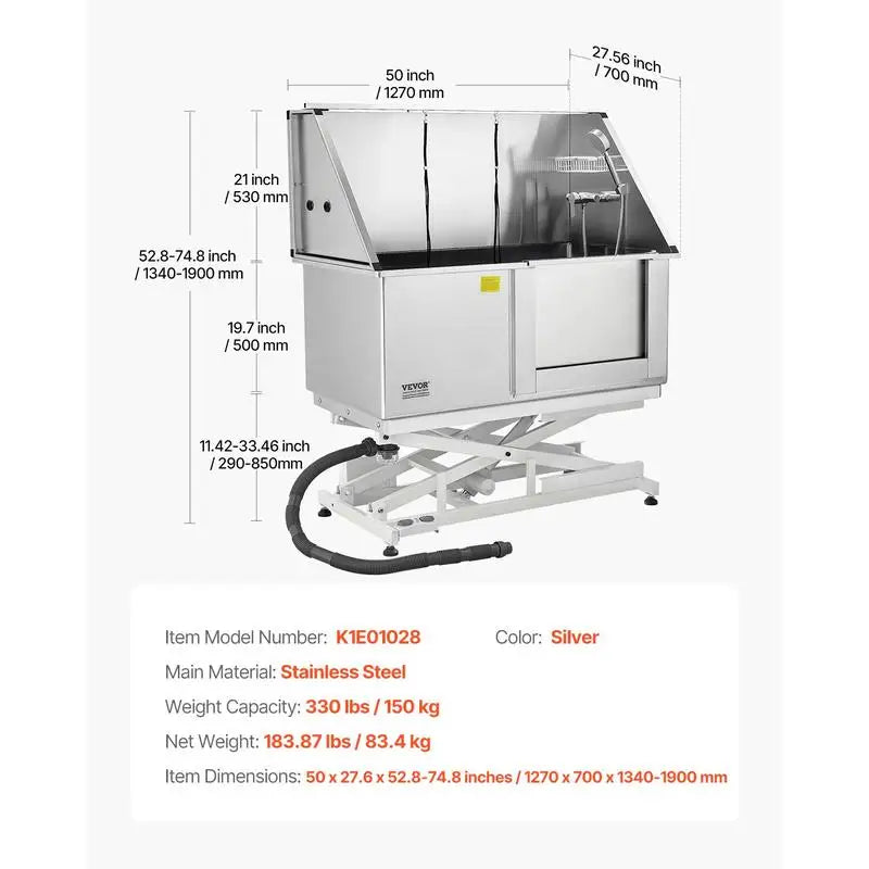 50" Electric Dog Grooming Tub Stainless Steel with Water Filter System