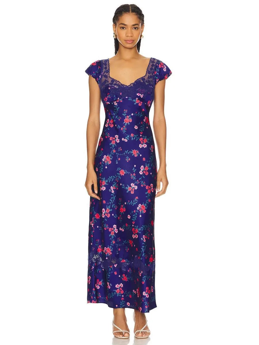 Fashionable Elegant Vintage Lace Patchwork Polka Dot Backless Maxi Dress For Women Luxurious Prom Dinner Party Wedding Guests