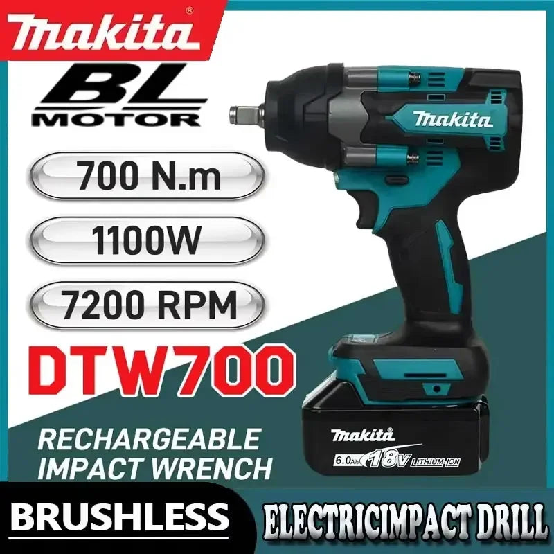 Makita Electric Wrench DTW700 Brushless Multi functional Rechargeable 18V Lithium Battery Auto Repair High Torque Impact Wrench