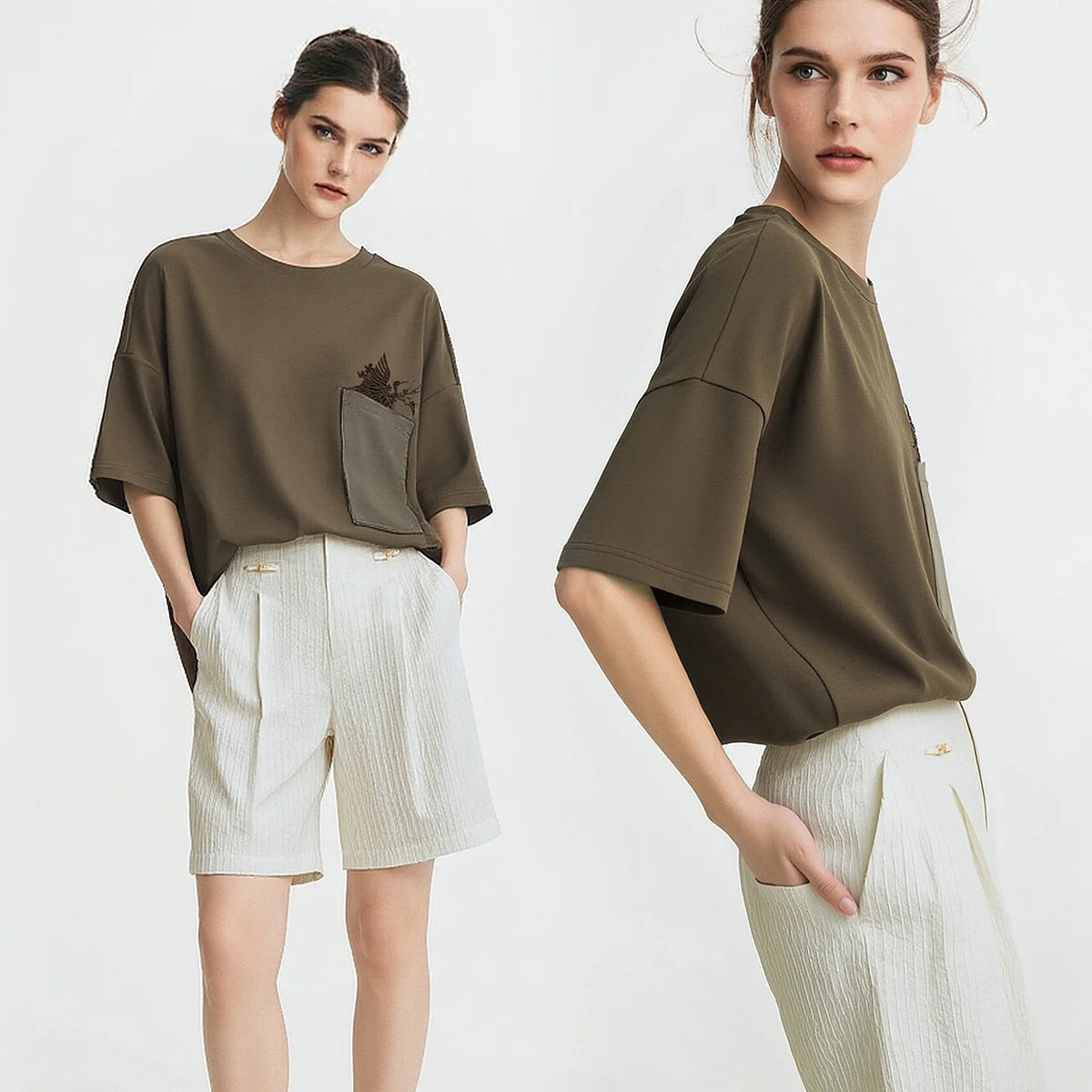 Amii Short Sleeve Tee 2026 Summer New Embroidered Round Neck Drop Shoulder Women's T-Shirt Casual Versatile Top Female 12652006