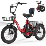 ESKUTE T300 Electric Bicycle Trike for Adults, 624Wh Battery, 1200W Motor eBIKE, 18"x3.0" Fat Tires, Foldable 3-Wheel E-Bike