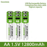 2025 High capacity 12800mAh USB AA 1.5V Li-ion Rechargeable Battery for Remote Control Mouse Electric Toy Battery + Type-C Cable