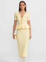 2026 Women New Ruffle Midi Dress V Neck Solid Color Bodycon Office Lady Dresses Short Sleeves 2026 Elegant Party Formal Vestidos